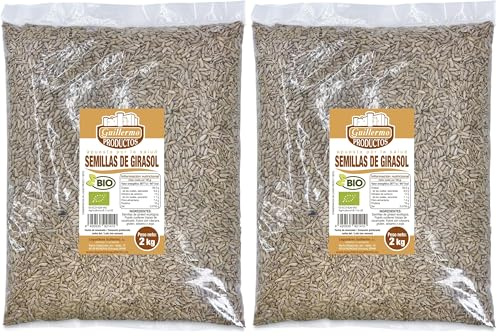 Guillermo | Pipas de girasol BIO peladas - Bolsa 2kg. | Semillas de girasol | 100% ecológicas | Alimento muy completo al ofrecer vitaminas, minerales, fibra, proteína y grasas saludables