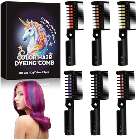 Peine de tiza para el cabello, 6 colores instantáneos tinte para el cabello, rimel temporal de arco iris, colorido y lavable, color de pelo para niñas y mujeres, máscara de pelo suave y duradera para