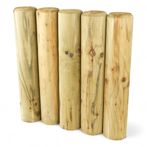 Set di 5 palizzate in legno rotondo Ø 8 cm – KDI verde impregnato – palizzate da giardino resistenti alle intemperie in legno di Sauerländer – limite durevole per aiuole & bordo per palizzate orticole