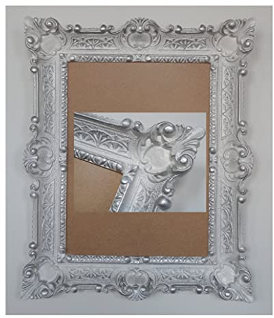 Lnxp BILDERRAHMEN 56x46cm ANTIK BAROCK BILDERRAHMEN in der Farbe Weiß/Silber Dualcolor RECHTECKIG REPRO Bilder für 30x40cm oder 40x30 cm BAROCKRAHMEN BILDER 50R