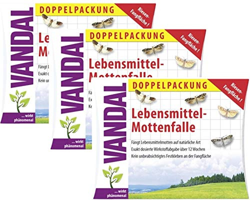 Vandal 3 x Lebensmittel Motten-Falle Doppelpack wirkt phönomenal gegen Jede Art von Lebensmittel-Motten.