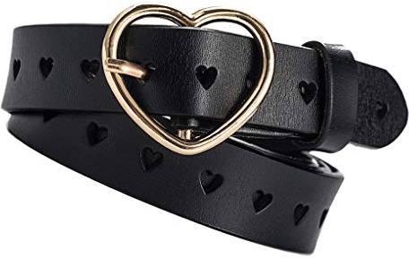 Dawwoti Women Hollow Heart Pin Buckle Belts Leather Waits Strap Adjustable Waistband
