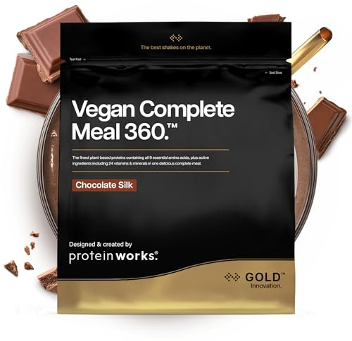 Protein Works | Vegan Complete Meal 360 - Gold, Chocolate Silk, 500g | Award-Winning Vegan Protein Meal Replacement Shake, Premium Plant-Based Ingredients, 24 Vitamins & Minerals, 5 Meals