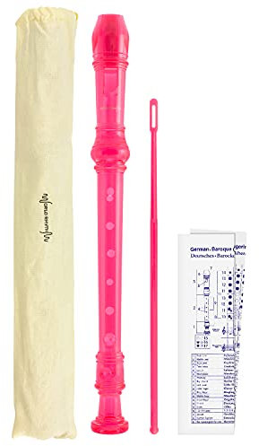 World Rhythm WR-803 Schulblockflöte, 3-teilige Sopranblockflöte, inklusive Reinigungsstab, Grifftabelle und Tragetasche - Rosa