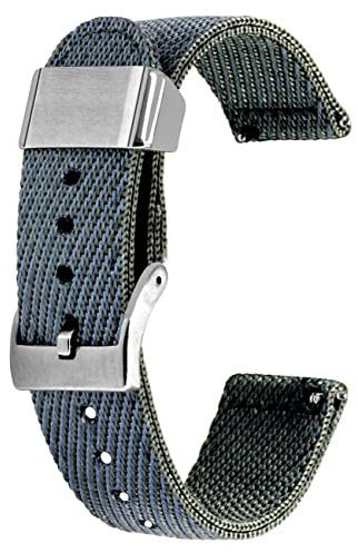 Kai Tian Correa de reloj de 20mm, soporte de metal de lona gris, correa de reloj de repuesto de liberación rápida de tejido de lino para hombres y mujeres