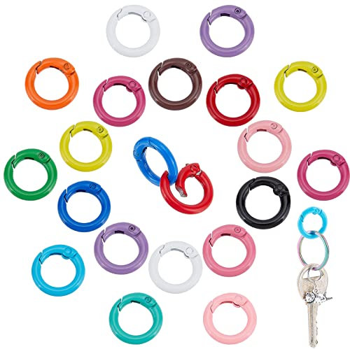 PandaHall 30 Stück 15 Farben Feder O Ringe 20 mm Federringverschluss O Ringe Runde Schlüsselanhänger Schlüsselanhänger Clips Karabinerhaken Haken Auslöser Feder Schlüsselanhänger Schnalle