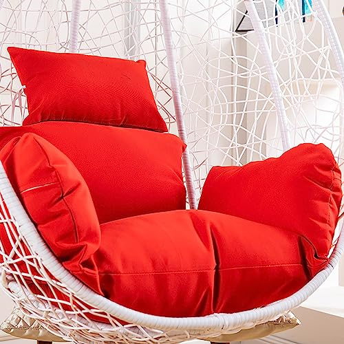 Coussin pour Fauteuil Oeuf Suspendu, Imperméable Siège de Chaise Rembourrage pour Patio Jardin, Balançoire Panier Suspendu Coussin de Siege, avec Appui-tête et ficelles pour Attacher(Color:Red)