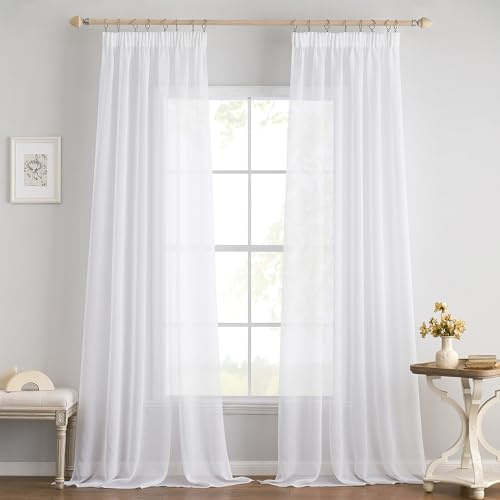 EMEMA Cortinas de Visillo con Cinta de Rizo Cortina Transparente de PoliéSter Bufanda Transparente Sala de Estar Aireado Bufanda Decorativa para El Dormitorio 2 Piezas 140 X 175 cm Blanco