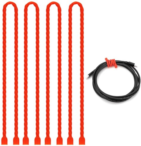 Gesipor 4 PCS 32-Inch Silicone Cable Ties Dia 6.5mm Reusable Steel-Core Rubber Twist Ties Bendable Cable Ties for Bundling and Holding, All Purpose Cord Tie for Indoor and Outdoor (Red)