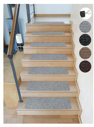 Kettelservice-Metzker Stufenmatte Treppenteppich Tulus Rechteckig 2 Stück - Treppenschutz Treppenteppich Aufleger Grau selbstklebend 60x25cm