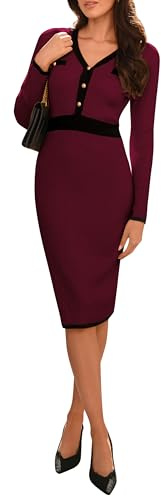 GRACE KARIN Jumper Dress for Women UK Ladies Long Sleeve V Neck Knitted Button Sweater Dress