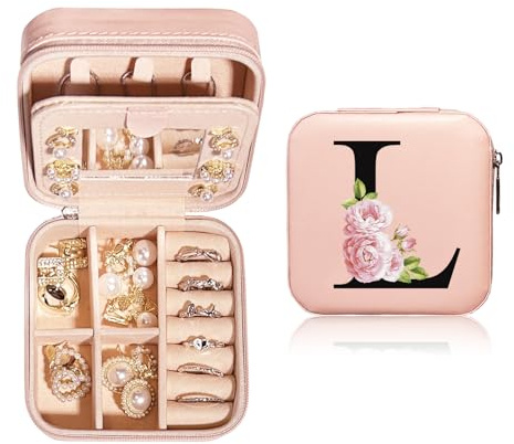 JEKUGOT Personalized Jewelry Box Small - Travel Jewelry Case with Mirror, Travel Jewelry Organizer Storage Trinket Box, Birthday Gift for Women, Mothers, and Friends（A）