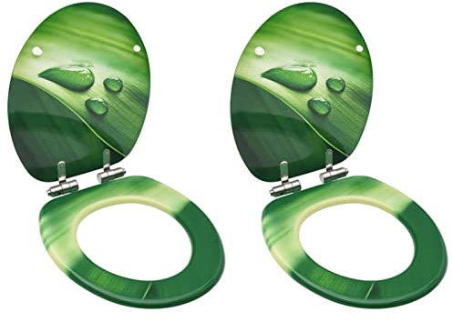 ShGaxin Toilettensitze Soft-Close-Deckel 2 STK Klodeckel, Toilettendeckel, Wc Sitz, Klobrille, Wc Deckel, Toilettenbrille, MDF Grün Wassertropfen