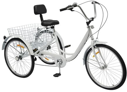 ACROSSPART 24 Zoll Dreirad für Erwachsene 6 Gang Klapprad mit Korb Karbonstahlrahmen Verstellbarer Höhe und Beleuchtung für Senioren und Freizeitfahrer