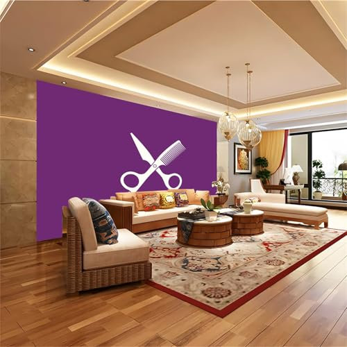 Papel pintado fotográfico 250 x 175 cm roca rota mármol moda Herramientas de peluquería Tijeras Peines decoración de pared, blanco moderno decoración salón fotomurales de tela no tejida Púrpura