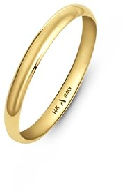 Amberta Alliance de Mariage en Or 14 Carats pour Femme et Homme | Bague de Couple en Or Blanc ou Jaune Véritable | Bague Simple Polie de Qualité Supérieure