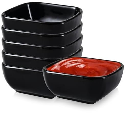 BAIFULAI Juego de 6 cuencos de salsa de cerámica, 95 ml, apilables, cuadrados, salsa de soja, tapas para charcuterie board sushi, salsa de tomate, barbacoa, accesorios para fiestas