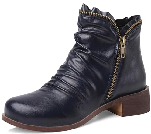 LarDorLin Confort Chelsea Femme Low Bloc Bottes de Cheville Hiver Bureau Bout Rond Décontractée Slouch Bottines Zip Dark-Bleu Taille 46 EU (48 Cn)