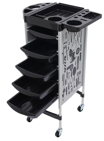Carrello professionale da parrucchiere con 5 cassetti e ruote universali, portata 80 kg, per parrucchieri, studi di tatuaggi e spa