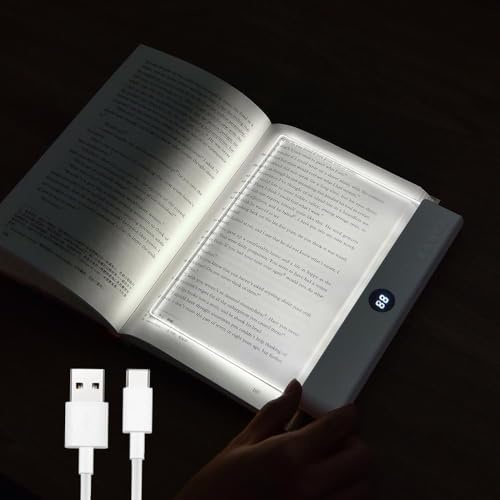 Opdestn Luz Plana para Libros, Lámpara de Lectura Recargable, 3 Colores de Protección Ocula & Temporizador, Panel de Luz LED, Luzs de Lectura LED Regulable, para Lectores y Amantes de los Libros