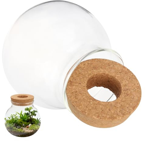 Homoyoyo Terrarium en Verre Rond pour Plantes Hydroponiques Bouchon en Liège – Vase Décoratif Transparent pour Propagation Jardinage Intérieur Bureau et Maison – Pot en Verre pour Fleurs