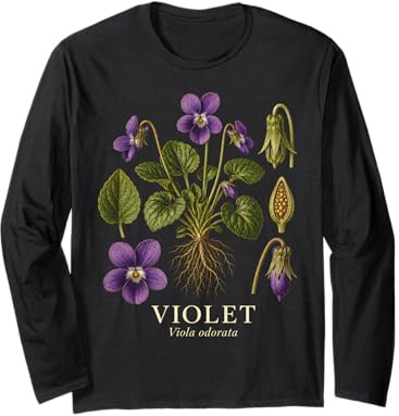 Violet Viola Odorata Purple Flower Botanical Plant Study Long Sleeve T-Shirt