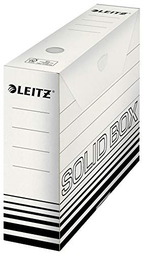 Leitz Solid Box Archiv-Schachtel, 80 mm Rückenbreite, A4 Faltkarton mit Lasche, Aufbewahrungsboxen für bis zu 700 Blatt, Lagerbox aus 100 % geriffelten Recyclingkarton, 10 Stück, Schwarz, 61270001