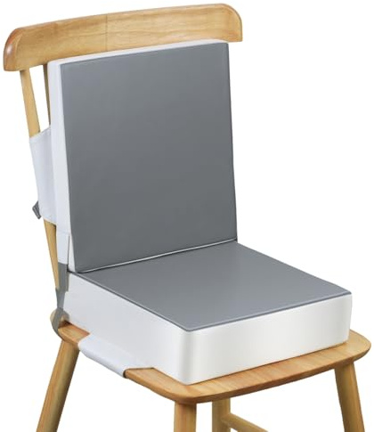 Kalawen 2-Piece Set Waterproof Booster Seat for Dining Chair, PU Washable 2 Straps Safety Buckle Toddler Booster Seat - Gray
