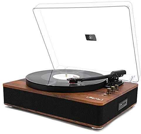 LP&NO.1 Record Player Turntable with Built-in Speakers and USB Play&Recording Belt-Driven Vintage Phonograph Record Player 3 Speed for Entertainment and Home Decoration（Mahogany Wood）