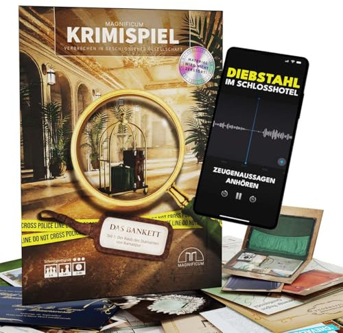 MAGNIFICUM Diebstahl aufklären: Das Bankett – Teil 1 | Krimispiel für Erwachsene | Neureiche & Adelige – Einbruch im Hotel | Detektivspiel mit Fallakte & digitalen Hinweisen (Keine App) 1–6 Personen