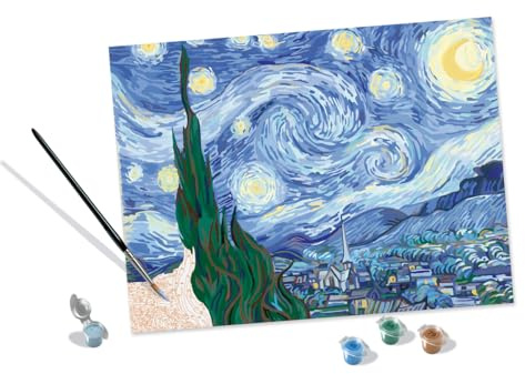 Ravensburger -CreArt Art Collection: Van Gogh, La Noche Estrellada, Pintar por Numeros Adultos y Niños,Cuadros para Pintar por Numeros, Incluye Completo Kit Pintar y Marco, Para Niños 14+ Años,43x33cm