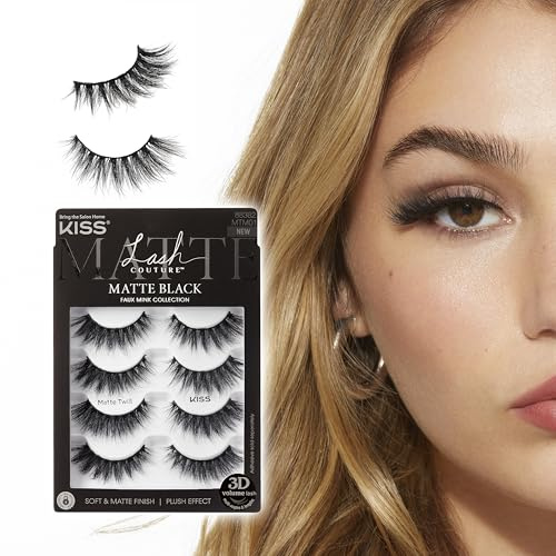 KISS Lash Couture, False Eyelashes, 'Matte Twill', 14mm, Includes 4 Pairs Of Lashes, Easy to Apply, Reusable Lash Clusters