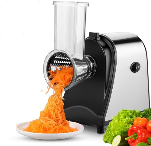 250W Electric Slicer/Shredde for Block Cheese, 5 In 1 Professional Electric Cheese Grater for Veggies, Salad Maker, Shredded Carrot, Zucchini, Cheese Grater Electric