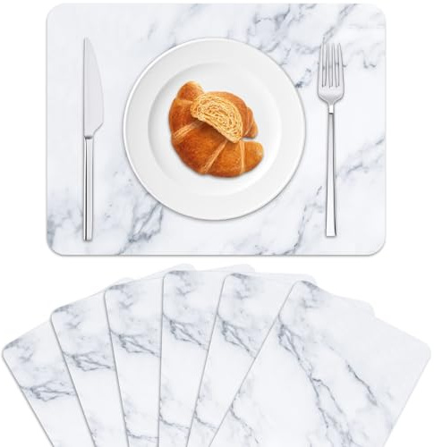 Marble Table Mats Set of 6 - Wipe Clean, Washable, Recyclable - Heat Resistant for Indoor/Outdoor Dining Table