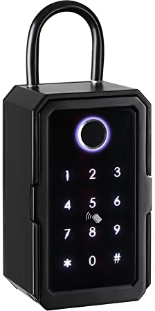 Qutsvosh Schlüsselschrank mit Code, Schlüsseltresor Schwarz Schlüsselsafe Fingerabdruck für Außen/Innen Schlüsselsafe Fingerabdruck für Zuhause/Garage/Büro (Bluetooth)