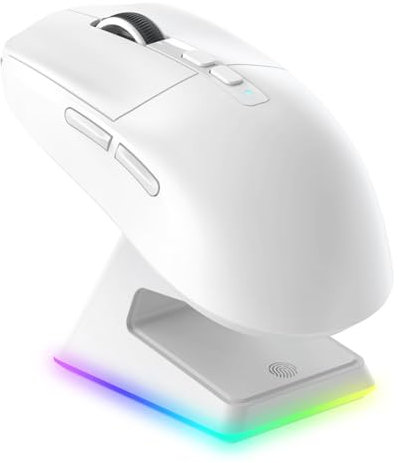 VGN Game Power Attack Shark X6 Superlight Kabellose Gaming-Maus mit RGB Ladestation, 49g Ultraleicht Mouse, 26000DPI, PixArt PAW3395, 2.4G/BT/Kabelgebunden, Bis zu 200 Std.Akku, G502, PC/Mac, Weiß