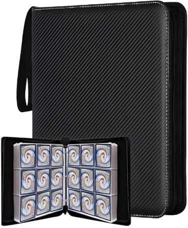 Trading Card Binder with 900 Pockets, Zipper Closure, Card Collection Album with Sleeves (Black-900 Pockets)