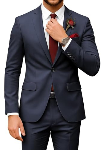 SPTALLFITJSV Costume de Mariage 2 pièces pour Homme - Coupe Droite - Costume d'affaires - Blazer à Un Bouton et Pantalon - Ensemble Smoking, Bleu Marine, Taille XL