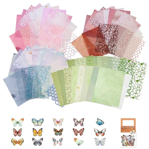 105 Sheets Scrapbook Paper Set, 60 Sheets Handmade Junk Journal Supplies with 45 pcs Stickers, 7.1x5.2 in Textured Paper Patterned for DIY Cards Crafting Supplies Gift Wrap Decoration