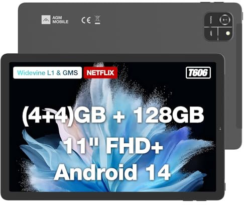 AGM T1 Android 14 Tablet 11 inch, Dual SIM 4G LTE/2.4G+5G WiFi, 128GB ROM 1TB Expand, Octa-Core Processor 7000mAh Battery, 1920x1200 IPS FHD Touchscreen/Widevine L1, 5MP+13MP Dual Camera, OTG SmartPad