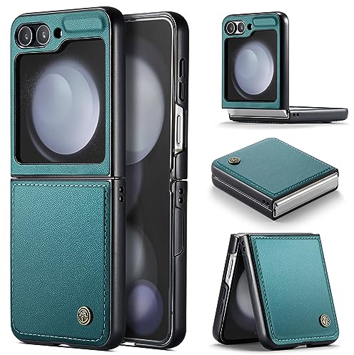 Rerzoiro Funda para Samsung Galaxy Z Flip 5, Funda Cuero PU PC Dura, Textura de Moda Delgada, Anticaída, Resistente a los Golpes Carcasa Antihuellas, Case para Samsung Z Flip5, Turquesa