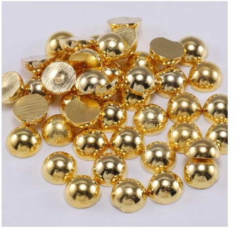 Wisafory Cuentas semicirculares planas retro con cuentas de resina semiredondas para suelos, planos, perlas artificiales para manualidades, collares, pulseras, joyas, vestidos de novia, color dorado