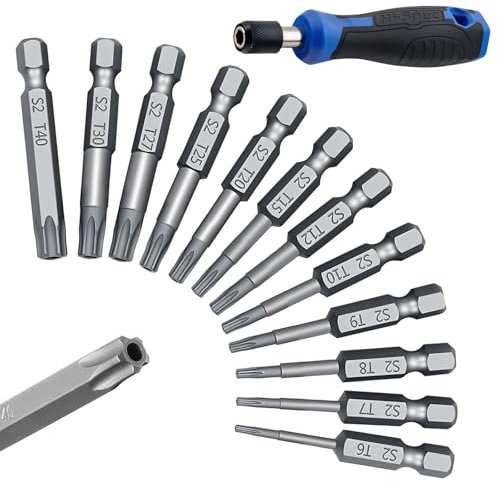 13 Pcs Torx Head Screwdriver Bit Sets Tamper Proof Torx Bit Set Star Screwdriver Set With Hole 1/4 Inch Security Torx Set Magnetic Security Hex Bit Set For Car Fixings Screwdriver, Impact Drill(T5-T40