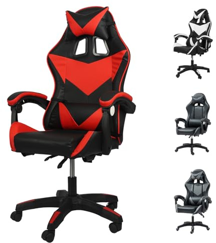 Yesuitme Gaming Chair, Computer Chair with Lumbar Cushion, Headrest, Height-Adjustable Office Chair Gaming Chair for Adults, Girls, Boys (Without Footrest, Black+Red)