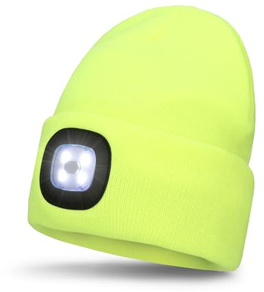 FUZZIO LED Luminoso Gorro Sombrero, USB Recargable 4 LED Gorras para Correr Super Brillante Impermeable Luz Invierno Cálido Regalos para Hombre y Mujer