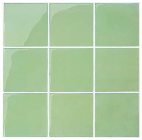 Commomy Più Spessi Paraschizzi Cucina Adesivo, Verde Salvia Piastrelle Mattonelle Adesive Bagno Vinile 3D Metro, Adesivi per Piastrelle Impermeabili(10 pezzi, 30,5 x 30,5 cm)