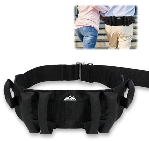 supregear Cintura di Sostegno con Maniglie – Cintura da Trasferimento per Anziani, Disabili, Persone Bariatriche – Supporto Sicuro per Camminare e Stare in Piedi – Fibbia in Metallo, Nero