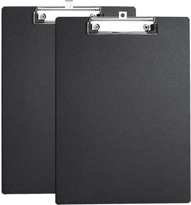 Clipboard A4, 2 Packs Plastic Clipboards Writing-Pad with Duty Clip for Office & Classroom Supplies -Black