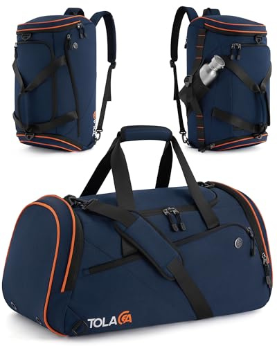 Tolaccea Borsa Sportiva 47L Uomo/Donna – Zaino/Duffel con Scomparto Scarpe e Tasca Impermeabile, Palestra, Fitness, Nuoto, Viaggio – Blu Navy