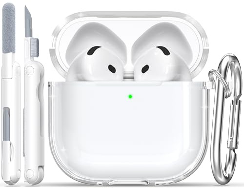RFUNGUANGO für AirPods 4 Hülle Transparent Mit Reinigungsset, Weiche TPU, Kompatibel mit Apple AirPods 4 (2024) Hülle,Weiß